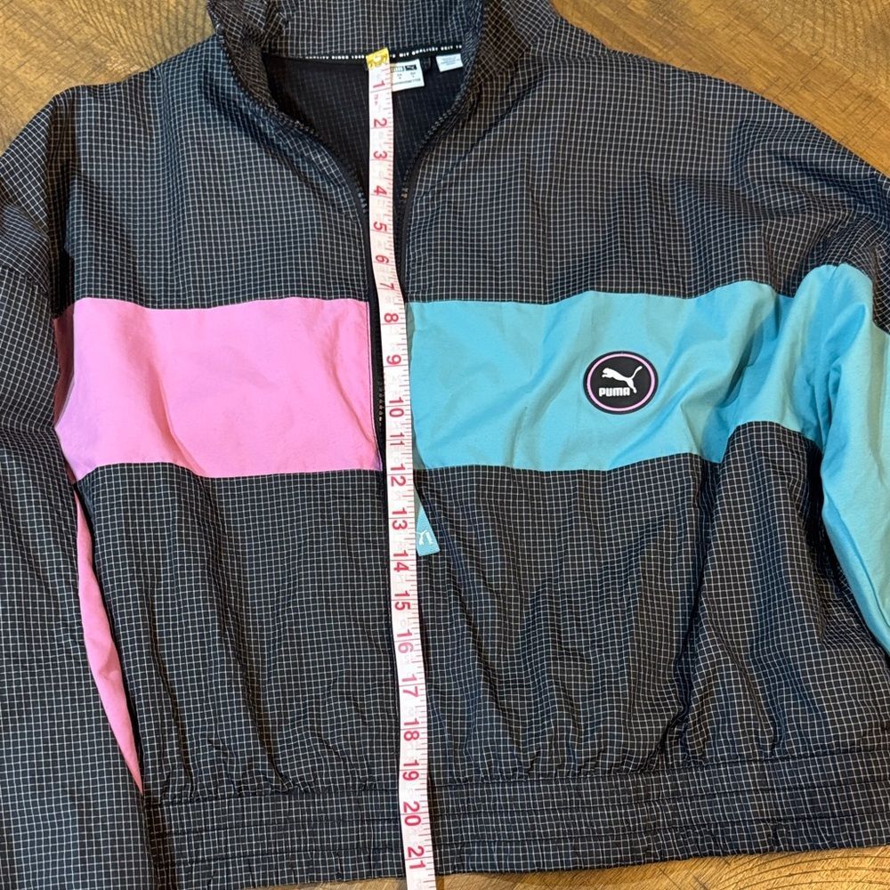 SOLD-Puma Checkered Color-block Track Jacket with Pink and Blue Accents Y2K - Picture 6 of 8
